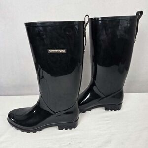 Planone Original Black Tall Rain Boots Waterproof Rubber Women Size 39 8-8.5